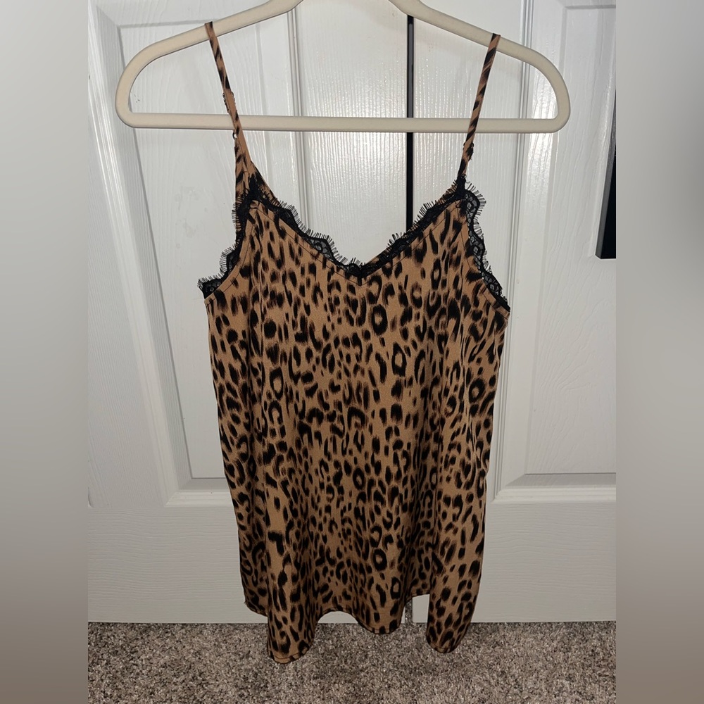Boutique Cheetah Tank with Lace- Medium